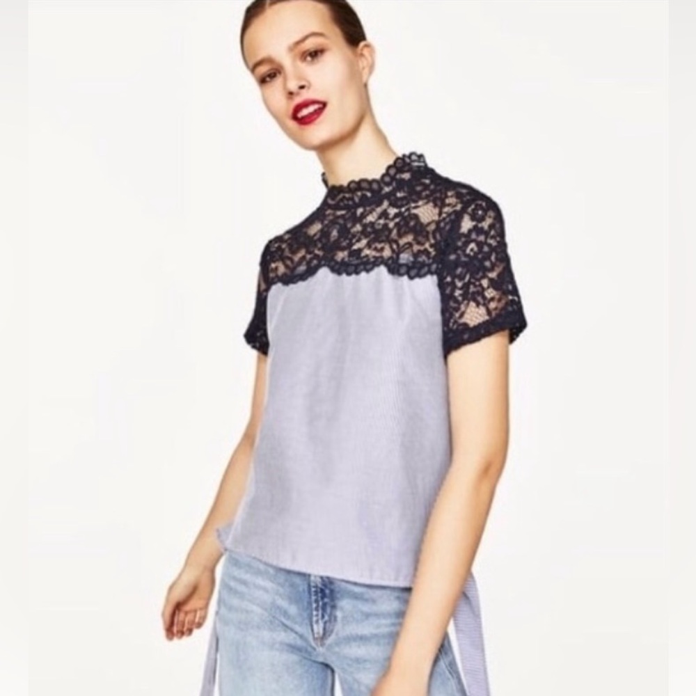 NWOT Zara stripped and lace blouse